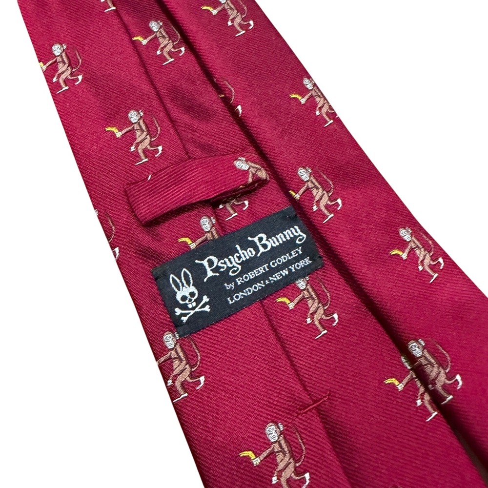Psycho Bunny by Robert Godley Mens Silk Tie Burgundy Red Monkey Banana Pattern